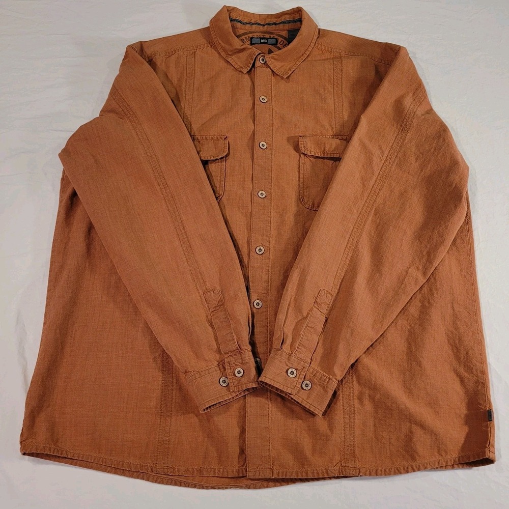 REI 100% Cotton Button Up‎ Shirt Long Sleeve, Men's Size XL, Orange